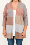 Multicolor Plus Size Colorblock Knit Cardigan
