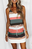 Spaghetti Straps Striped Drawstring Waist Mini Dress