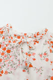 Split V Neck Floral Plus Size Blouse with Ruffles