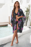 Floral Kimono Sleeves Chiffon Loose Beach Cover Up