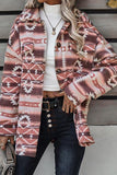 Tribal Print Pocket Buttoned Sherpa Jacket
