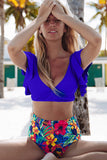 Floral Ruffled Hem High Waist Bikini Set