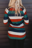 Orange Green Striped Lace Splicing Long Sleeve Top