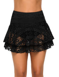 Layered Hollow-Out Lace Swim Skirt
