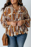 Turn-down Neck Mixed Print Plus Size Shirt