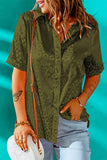 Green Leopard Jacquard Short Sleeve Satin Blouse
