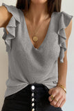 Khaki Cascading Ruffles Knit Tank Top