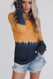 Tie Dye Color Block Button Cuff Long Sleeve Top
