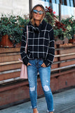 Beige Grid Pattern Turtleneck Sweater