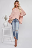 Pink Waffle Knit Eyelet Long Sleeve Blouse