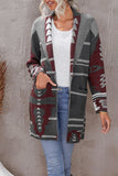 Lapel Collar Geometric Print Knit Cardigan