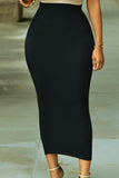 Solid Black High-waisted Bodycon Maxi Skirt