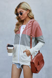 Zip Front Color Block Splicing Drawstring Hoodie