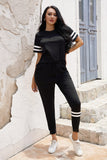 Striped Accent Short Sleeve and Joggers Set