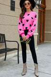 Heart Pattern Ribbed Trim Knit Sweater