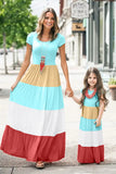 Family Matching Short Sleeve Color Block Kids' Maxi Dress