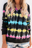 Black V Neck Tie-dye Elastic Cuff Hoodie