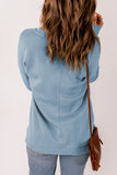 Sky Blue V Neck Drop Shoulder Sweatshirt with Pocket