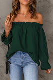 Green Frilled Off-shoulder Neckline Loose Blouse