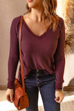 V Neck Waffle Knit Long Sleeve Top