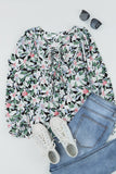 Black Floral Print Lace Up Blouse