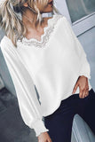 V Neck Lace Patchwork Green Blouse