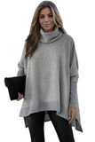 Turtleneck Bat Sleeve Side Slit Tunic Top