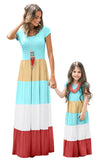 Family Matching Short Sleeve Color Block Kids' Maxi Dress