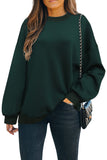 Plain Drop-shoulder Pullover Sweatshirt /Black/Green