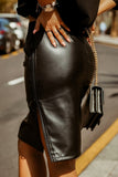 Black Elastic Waist Zip Side Faux Leather Short Skirt