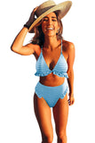 Plaid Ruffle Trim Triangle Bikini Set