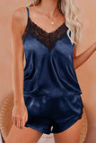 Lace V Neck Imitated Silk Pajamas Set