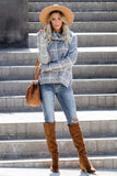 Beige Grid Pattern Turtleneck Sweater