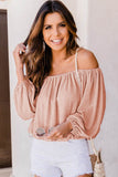 Pink Subtle Jacquard Long Sleeve Off Shoulder Blouse
