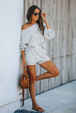 Balloon Sleeve Striped Cotton Blend Top & Drawstring Shorts Set