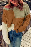 Crew Neck Contrast Color Block Sweater