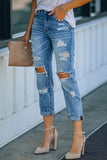 Light Blue Washed Ripped Straight Legs Jeans