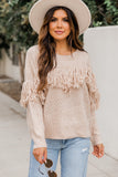 Fringe Hollow-out Drop Shoulder Pullover Sweater