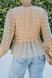 Orange Surplice V Neck Swiss Dot Blouse with Ruffle