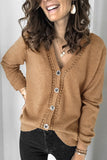 Khaki V Neck Lace Splicing Buttoned Cardigan