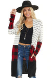 Plaid Colorblock Striped Cardigan