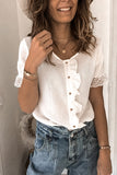 Ruffles Button Short Sleeve Shirt with Lace Detail
