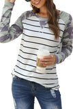 Camouflage Striped Splicing Long Sleeve Top