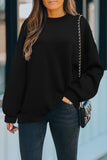 Plain Drop-shoulder Pullover Sweatshirt /Black/Green