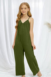 Spaghetti Strap Wide Leg Girl's Jumpsuit with Pocket