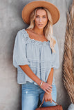 Sky Blue Puff Sleeve Eyelet Babydoll Blouse