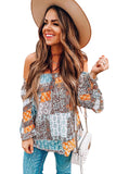 Boho Mixed Floral Print Flutter Sleeve Off Shoulder Blouse