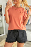 Holes Crew Neck Cotton Mixed T-shirt
