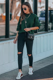 Plain Drop-shoulder Pullover Sweatshirt /Black/Green