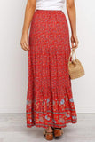 Boho Floral Print Elastic High Waist Pleated A Line Maxi Skirt